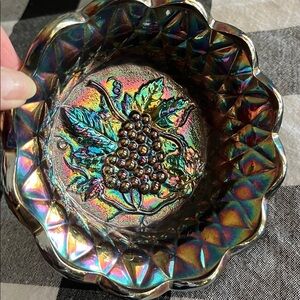 Antique Fenton Purple Heavy Grape Carnival Glass Sauce Bowl